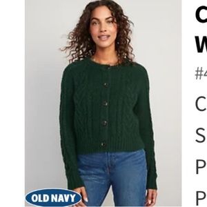 Old Navy dark green front button cable knit cardigan